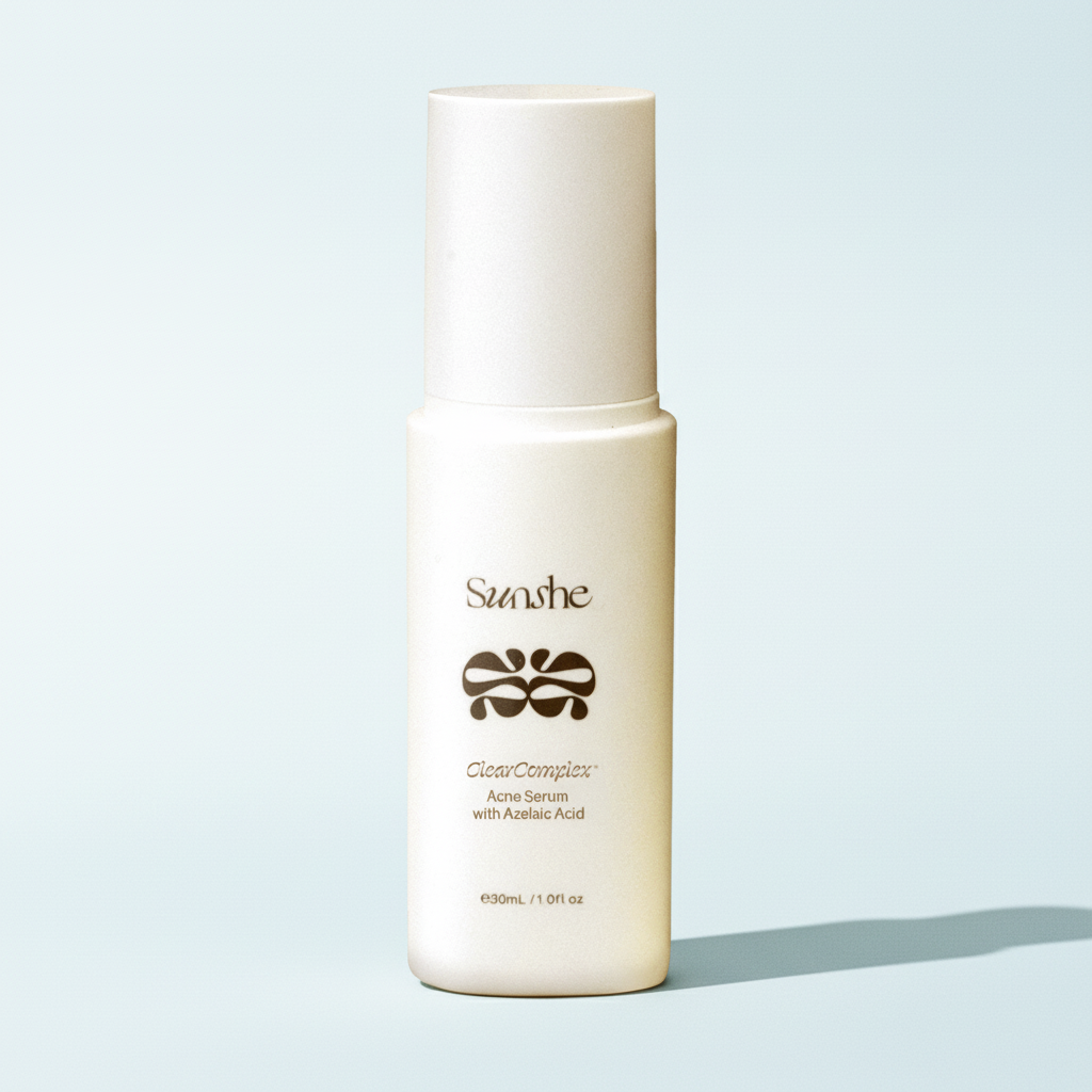 ClearComplex acne serum bottle on a pale blue-white background