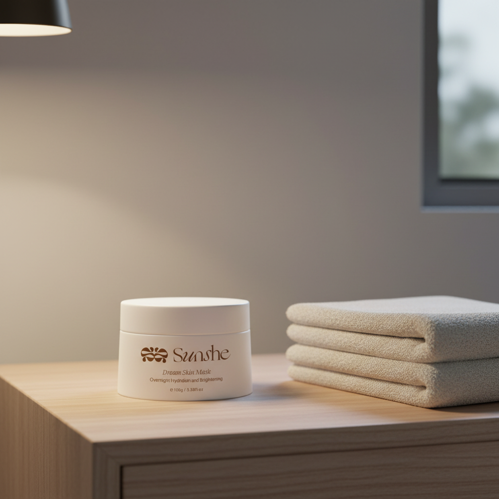 Dream Skin Sleep Mask jar on a softly lit bedside table