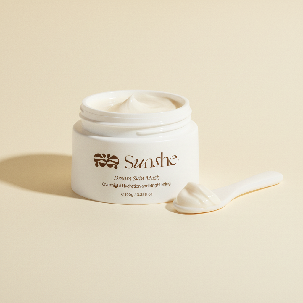 Dream Skin Sleep Mask jar beside a small amount of creamy mask texture